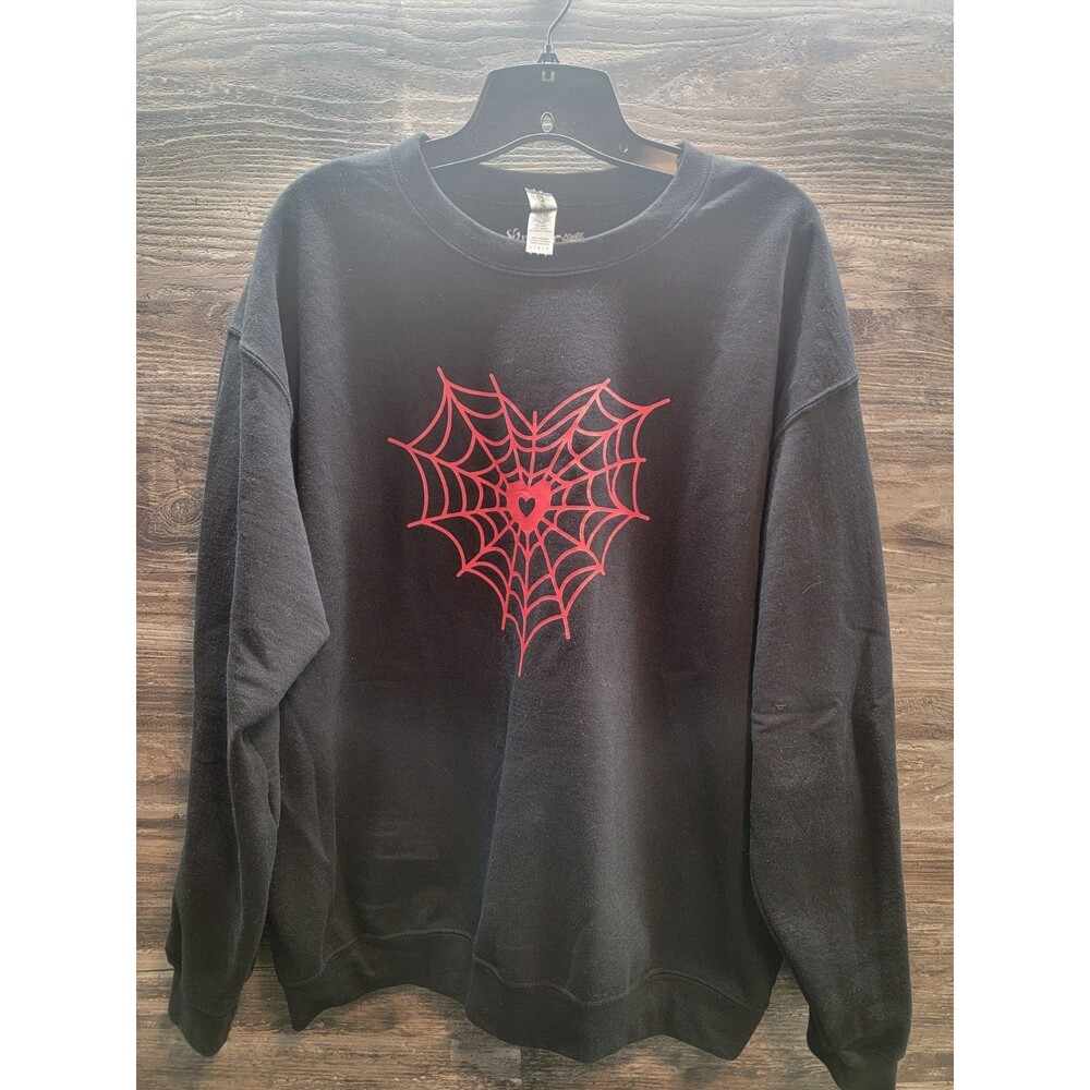 Better In Black Women's  Spider Web Heart Pullover Sweatshirt Sz Large Euc